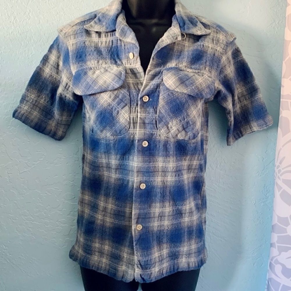Pendleton Blue & Gray Wool Plaid Short Sleeve Board Shirt Size XS